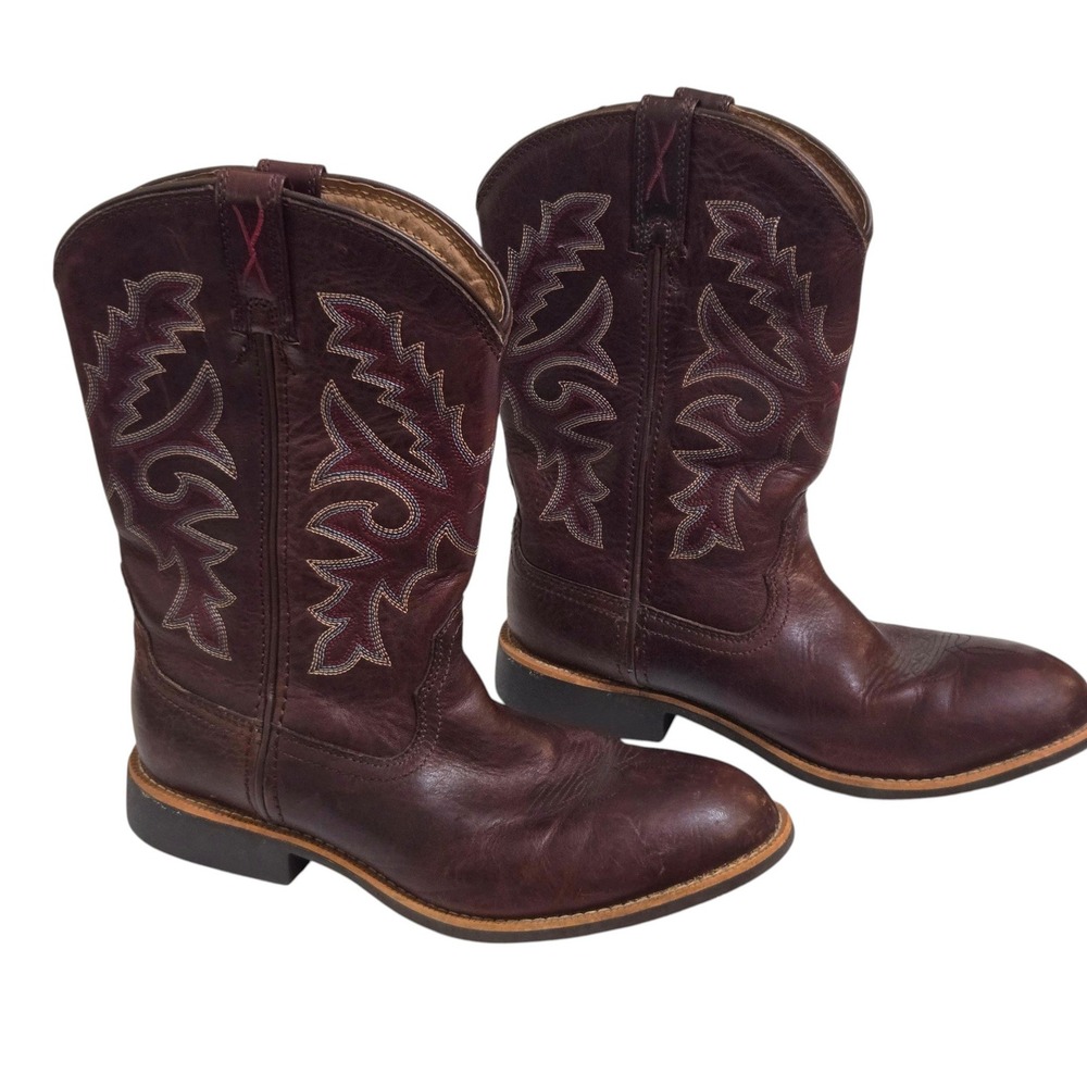 Twisted X Western Boots Kids Size 5M Brown Leather YTH0005‎ Stitch Detail Cowboy